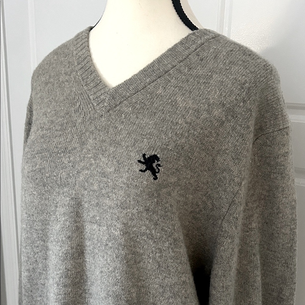 Express Gray V-Neck Lamb’s Wool Unisex  Long Sleeve Classic Sweater Men’s Size M - Picture 3 of 10